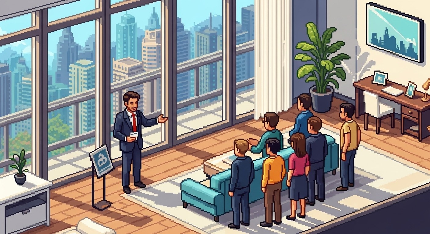 Pixel art of a realtor at an open house